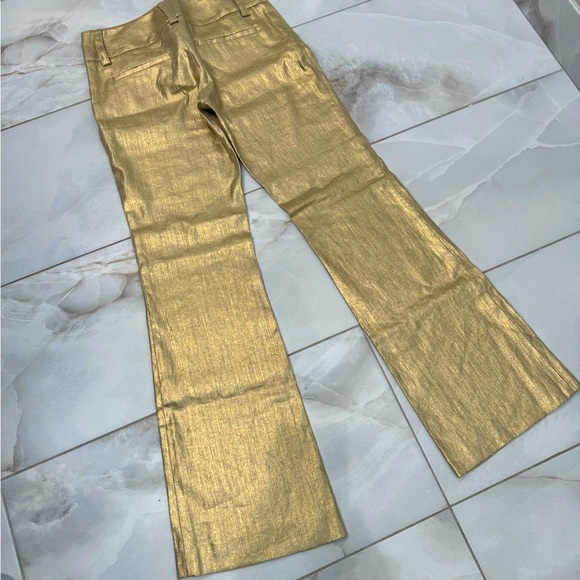 Alice+Olivia "Melissa" Metallic Textured Golden Linen Low Rise Flare Pant Size 2 - Picture 6 of 7